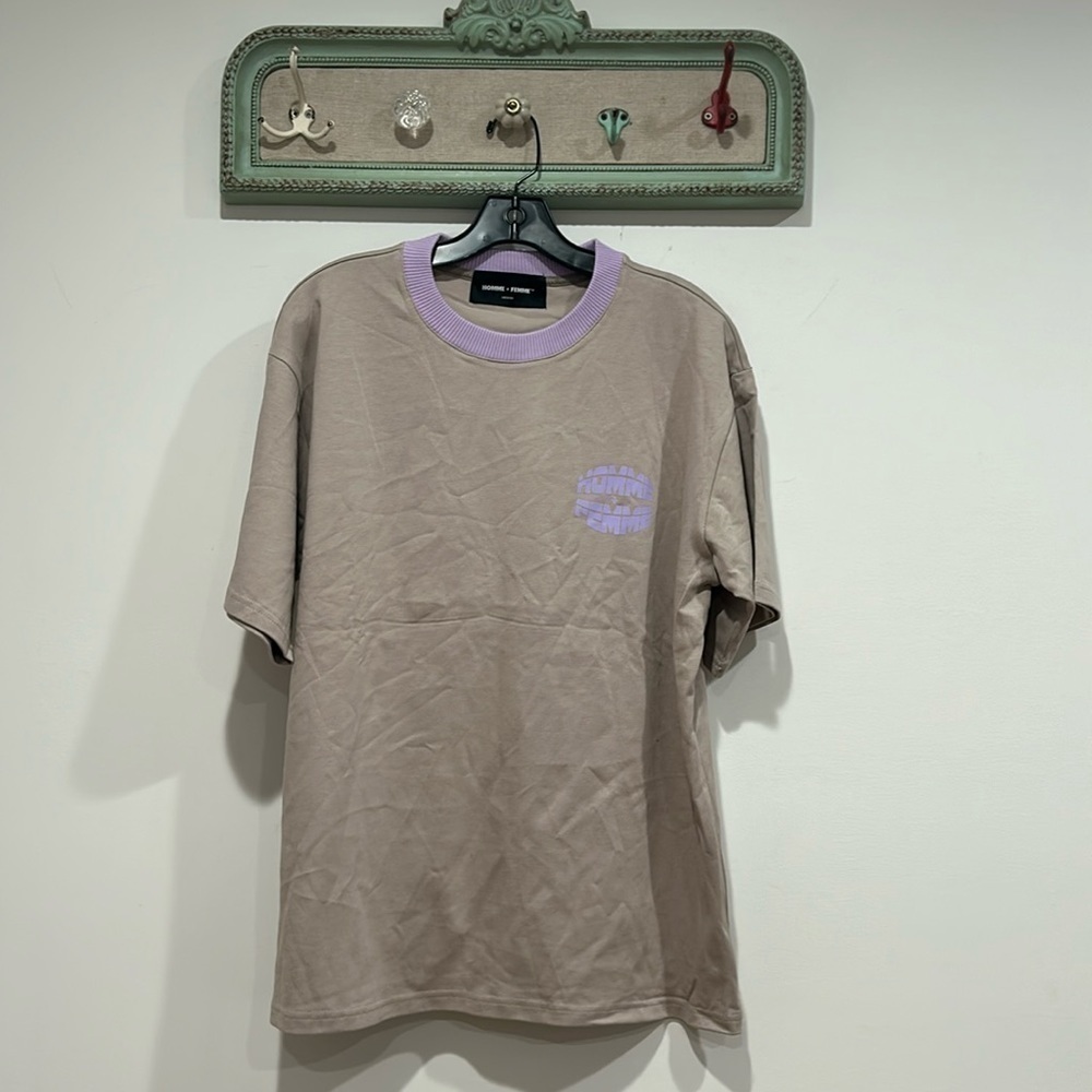 Homme + Femme crewneck short sleeve T-shirt medium taupe lavender medium nwot